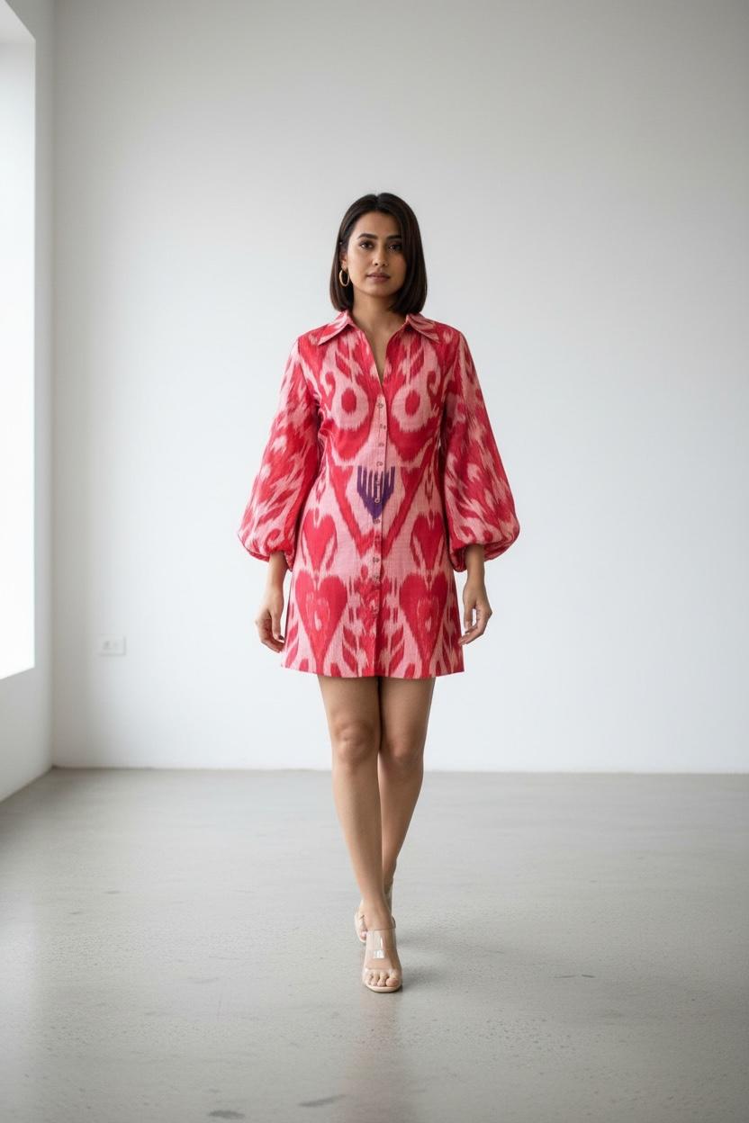 Uzbeki Ikat short Dress